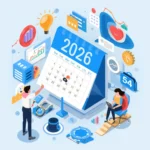 SEO Calendar 2026 showing monthly SEO planning, analytics, content marketing, and digital marketing strategy tasks.
